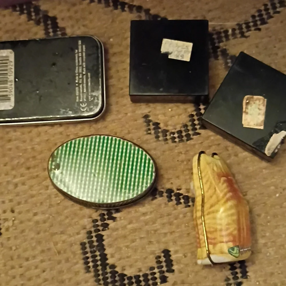 Vintage Cat-Themed Tin And Plastic Pill Holders
